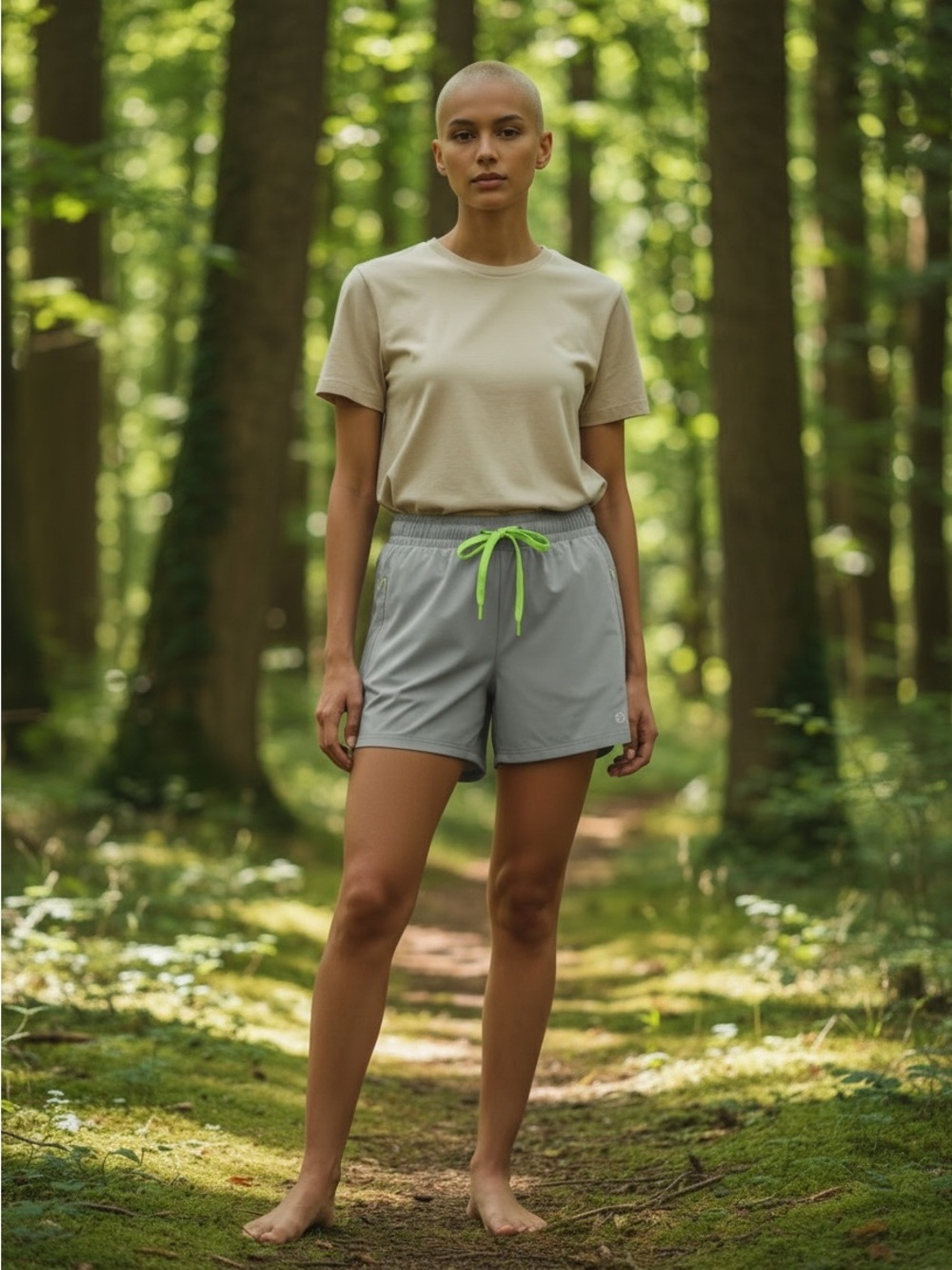 Born Light Gray Athletic Shorts with Neon Green Drawcord SZ XL